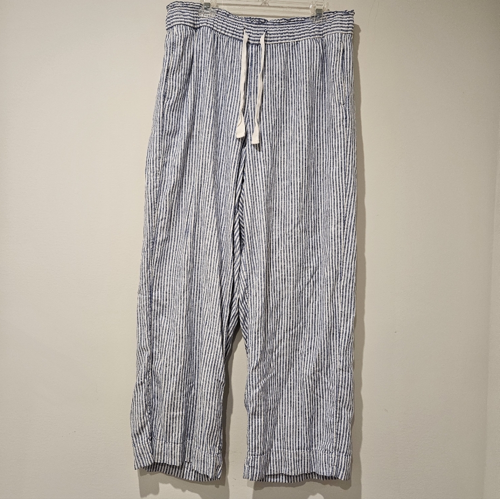 Lane Bryant Women's Blue and White Striped Drawstring Waist Pants, Size 16